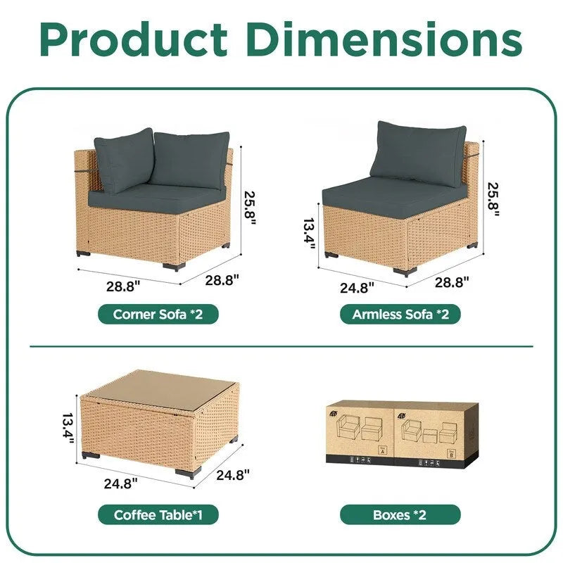 Ensemble de mobilier de jardin UPHA 5 pièces avec canapé en osier et coussins