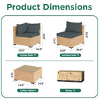 Ensemble de mobilier de jardin UPHA 5 pièces avec canapé en osier et coussins