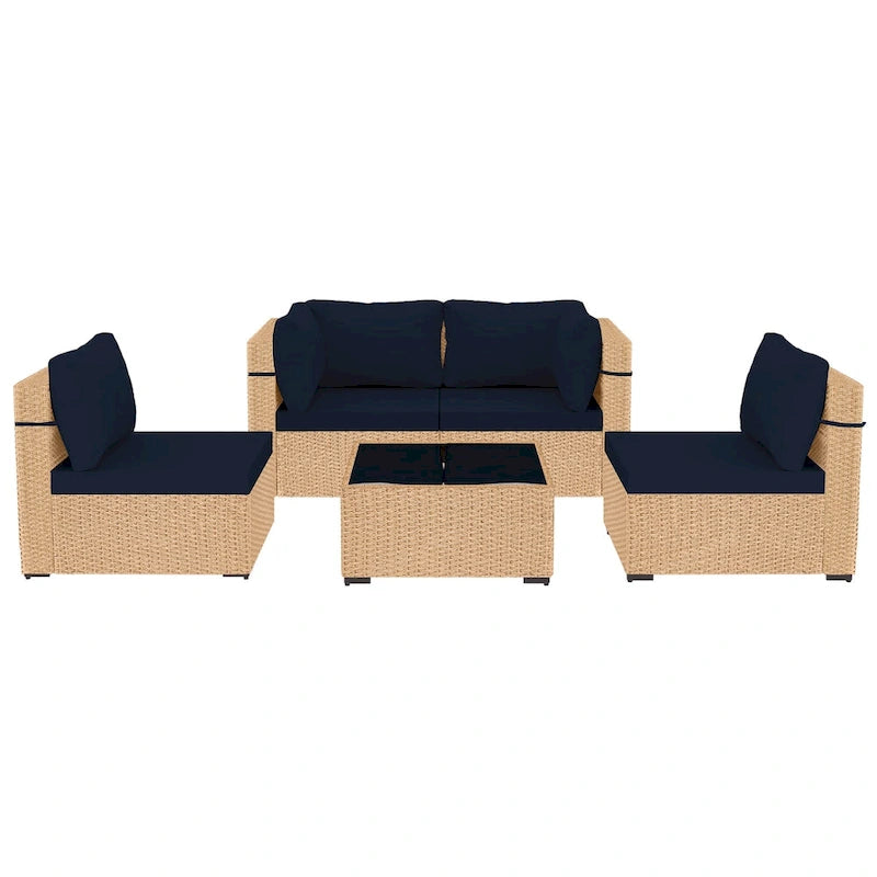 Ensemble de mobilier de jardin UPHA 5 pièces avec canapé en osier et coussins