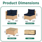 Ensemble de mobilier de jardin UPHA 5 pièces avec canapé en osier et coussins