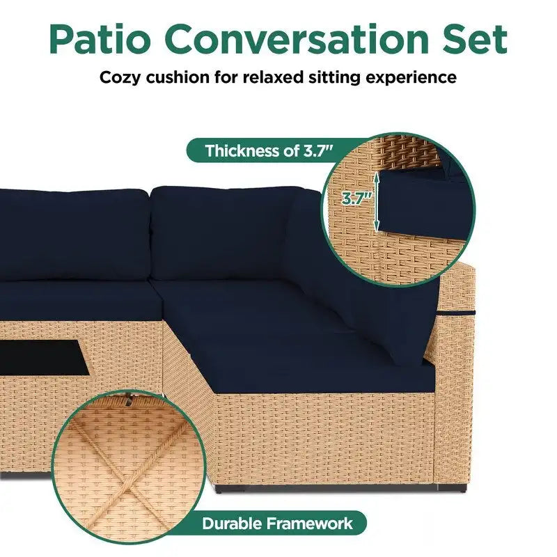 Ensemble de mobilier de jardin UPHA 5 pièces avec canapé en osier et coussins