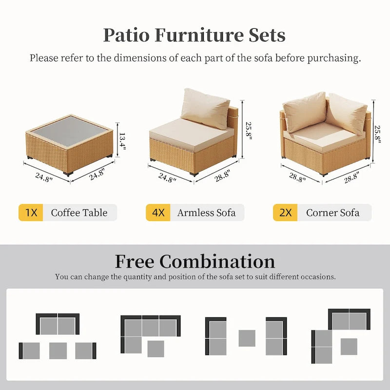 Ensemble de mobilier de jardin UPHA 5 pièces avec canapé en osier et coussins