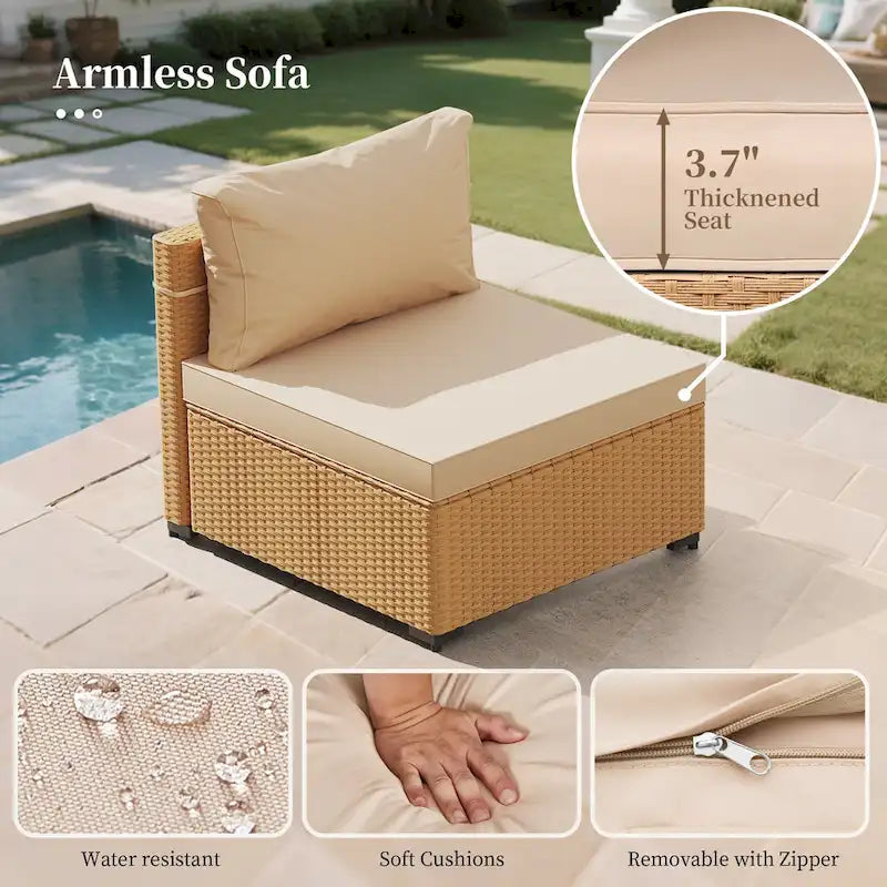 Ensemble de mobilier de jardin UPHA 5 pièces avec canapé en osier et coussins
