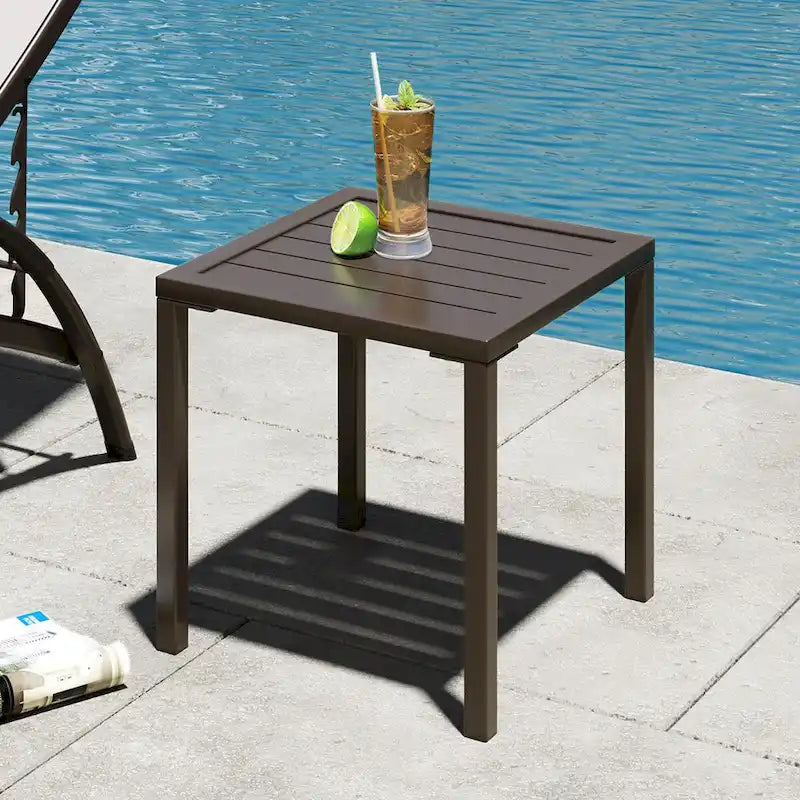 VredHom Outdoor Square Side Table Aluminum End Table - 15.7 L x 15.7 W x 15.9 H