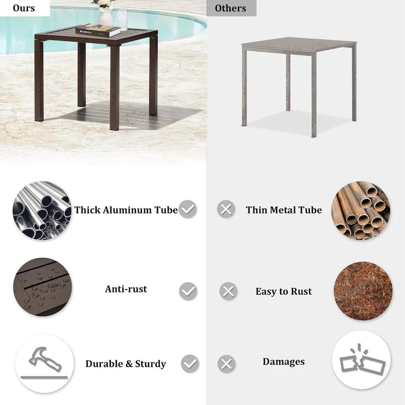 VredHom Table d'appoint carrée d'extérieur en aluminium - 40 L x 40 l x 40,5 H cm