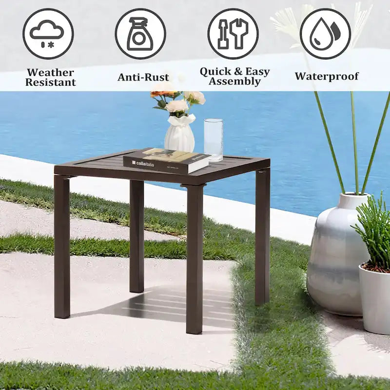 VredHom Table d'appoint carrée d'extérieur en aluminium - 40 L x 40 l x 40,5 H cm