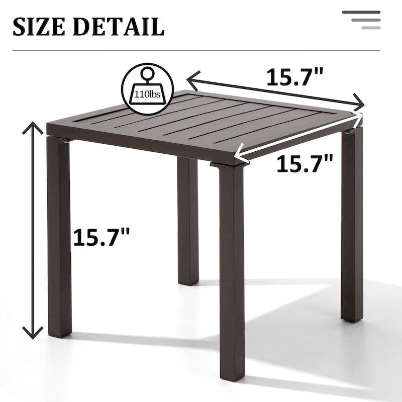 VredHom Table d'appoint carrée d'extérieur en aluminium - 40 L x 40 l x 40,5 H cm