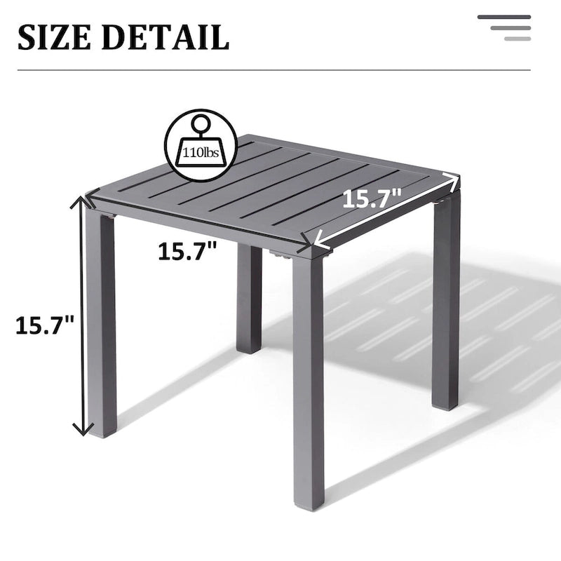 VredHom Table d'appoint carrée d'extérieur en aluminium - 40 L x 40 l x 40,5 H cm