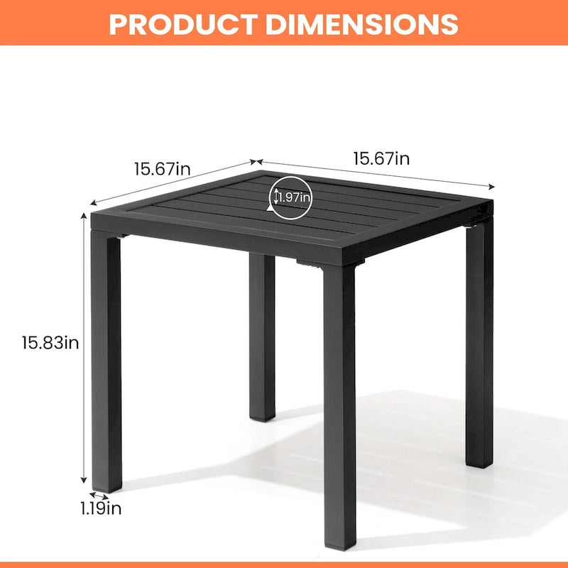 VredHom Table d'appoint carrée d'extérieur en aluminium - 40 L x 40 l x 40,5 H cm