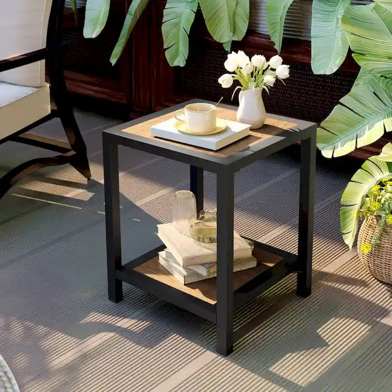 Outdoor Patio 2-Tier Small Square Side Table - 15.7 in L * 15.7 in W * 19.7 in H