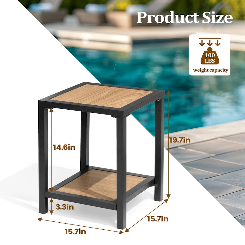 Table d'appoint carrée à 2 niveaux pour patio extérieur - 40 cm (L) x 40 cm (l) x 50 cm (H)