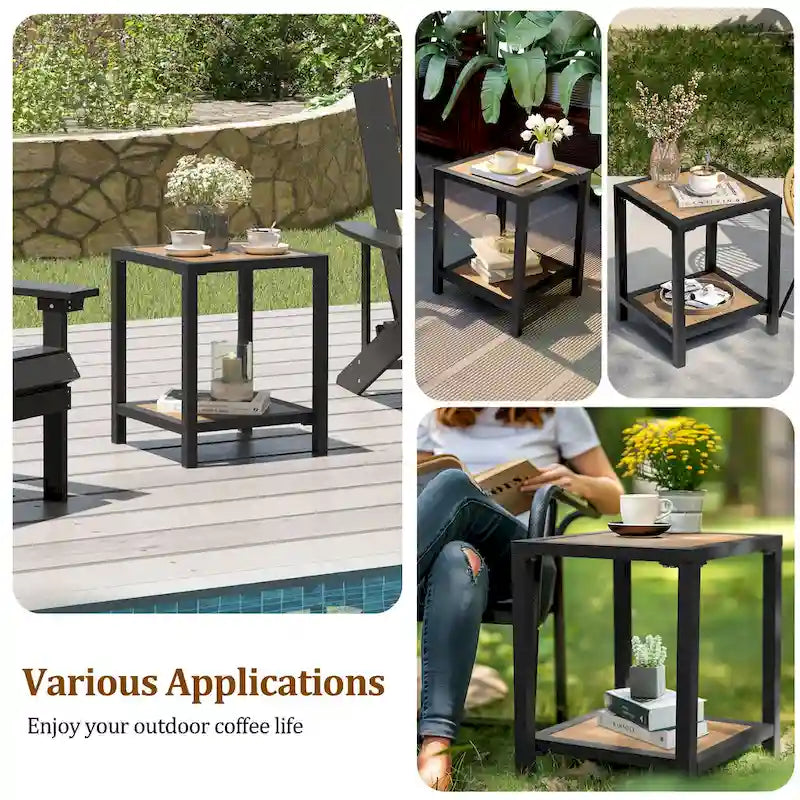 Table d'appoint carrée à 2 niveaux pour patio extérieur - 40 cm (L) x 40 cm (l) x 50 cm (H)