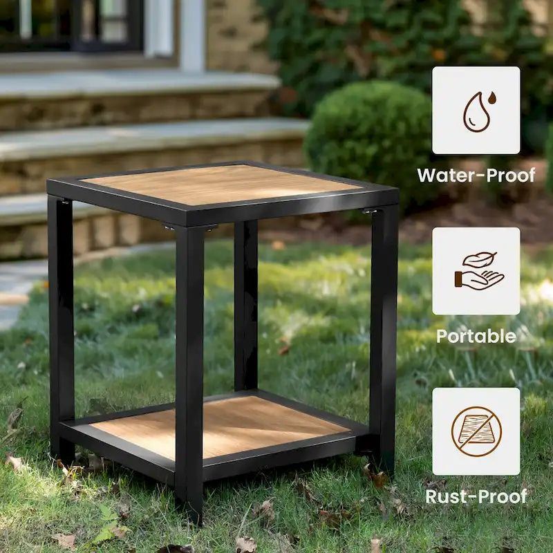 Table d'appoint carrée à 2 niveaux pour patio extérieur - 40 cm (L) x 40 cm (l) x 50 cm (H)