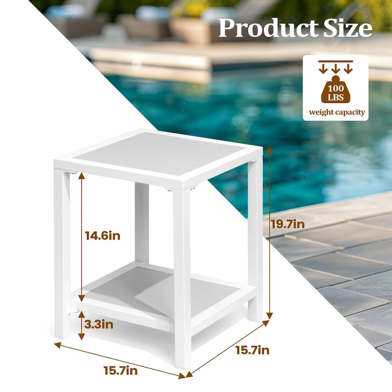 Table d'appoint carrée à 2 niveaux pour patio extérieur - 40 cm (L) x 40 cm (l) x 50 cm (H)