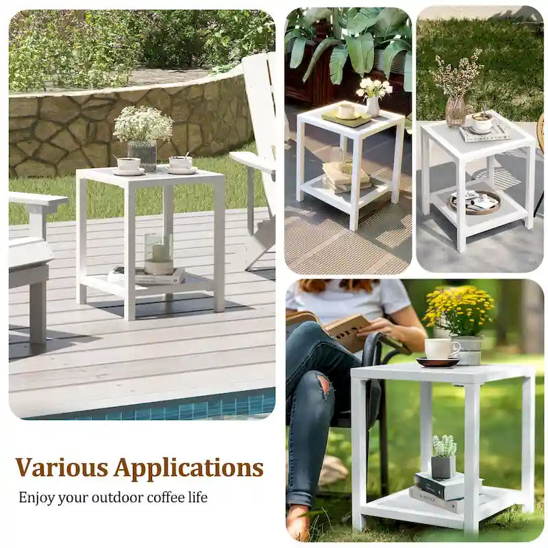 Table d'appoint carrée à 2 niveaux pour patio extérieur - 40 cm (L) x 40 cm (l) x 50 cm (H)