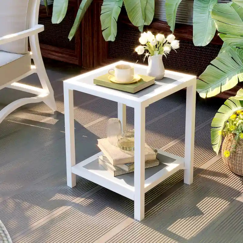 Table d'appoint carrée à 2 niveaux pour patio extérieur - 40 cm (L) x 40 cm (l) x 50 cm (H)
