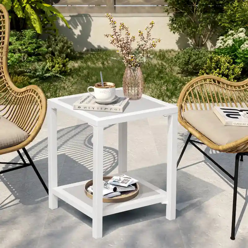 Table d'appoint carrée à 2 niveaux pour patio extérieur - 40 cm (L) x 40 cm (l) x 50 cm (H)