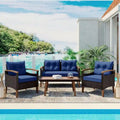 Blue Comfortable 4-Piece Garden Furniture Patio Seating Set