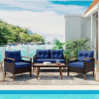 Blue Comfortable 4-Piece Garden Furniture Patio Seating Set