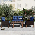 Ensemble de mobilier de jardin 4 pièces confortable bleu pour terrasse