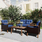 Ensemble de mobilier de jardin 4 pièces confortable bleu pour terrasse