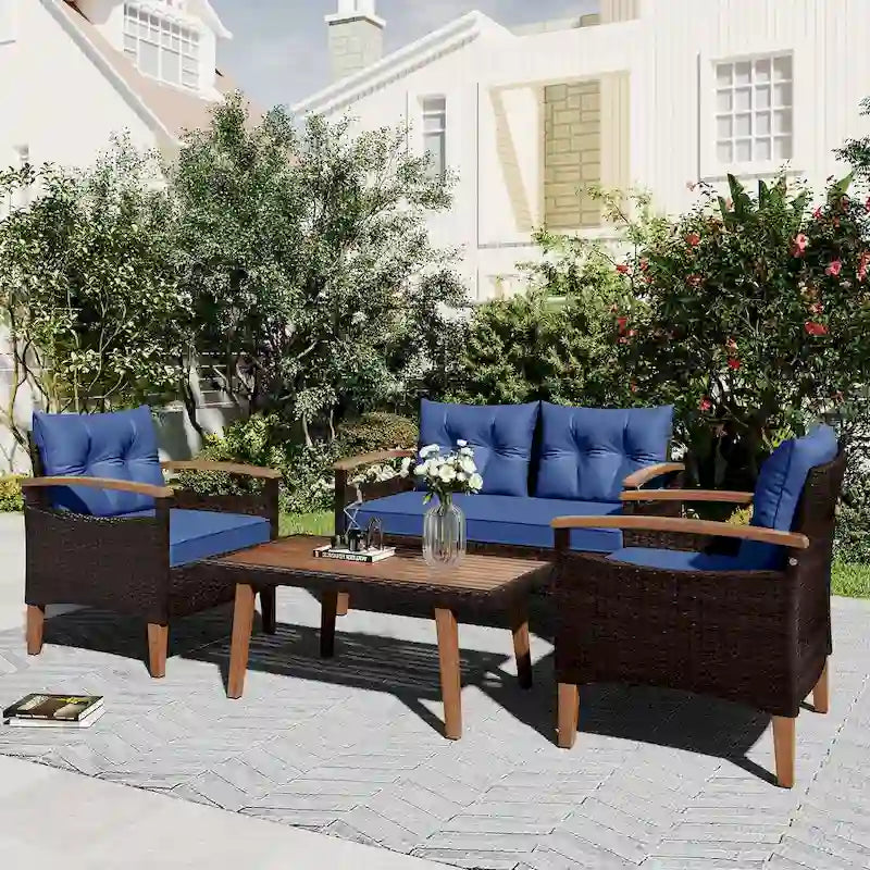 Ensemble de mobilier de jardin 4 pièces confortable bleu pour terrasse