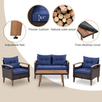 Ensemble de mobilier de jardin 4 pièces confortable bleu pour terrasse