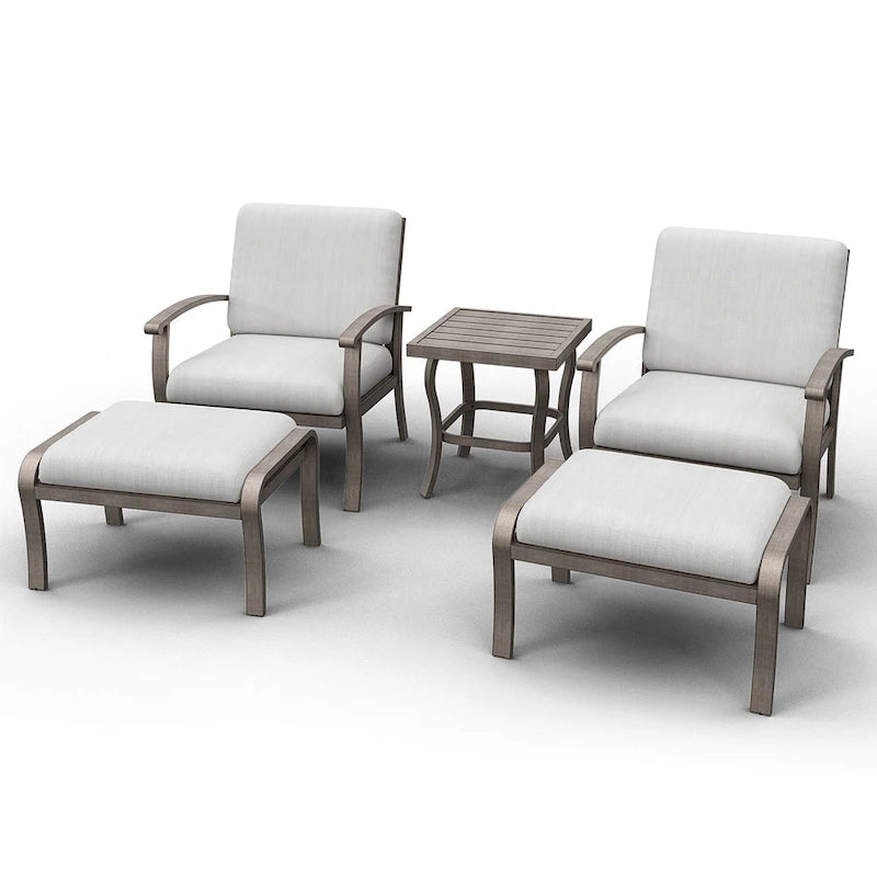 5-Piece Aluminum Patio Conversation Set with End Table, Ottoman and Light Gray Cushions