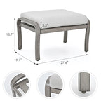 Salon de jardin 5 pièces en aluminium avec table d'appoint, pouf et coussins gris clair