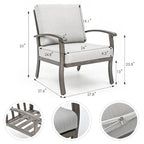 Salon de jardin 5 pièces en aluminium avec table d'appoint, pouf et coussins gris clair