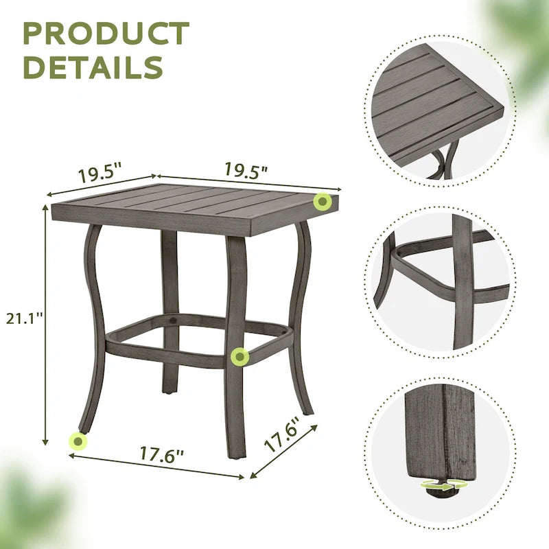 Salon de jardin 5 pièces en aluminium avec table d'appoint, pouf et coussins gris clair