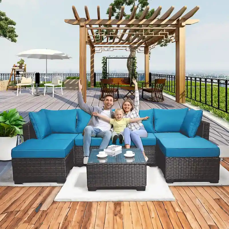 Salon de jardin en rotin synthétique (7 pièces)