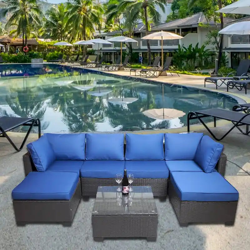 Salon de jardin en rotin synthétique (7 pièces)