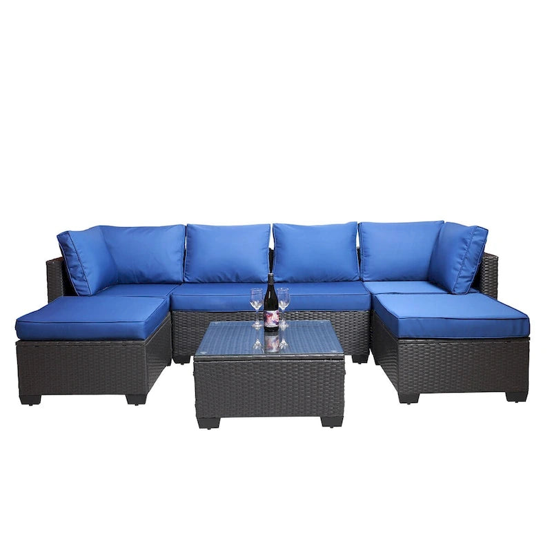 Salon de jardin en rotin synthétique (7 pièces)