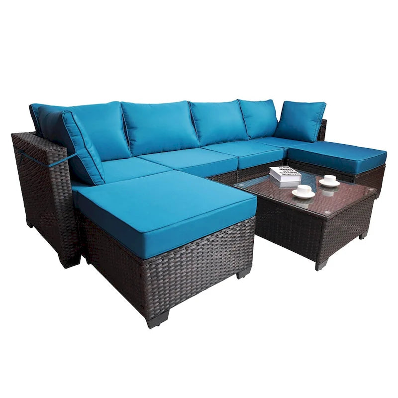 Salon de jardin en rotin synthétique (7 pièces)
