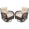 Patio Watcher Ensemble de 2 chaises de conversation pivotantes à 360 degrés en rotin marron pour extérieur avec coussins