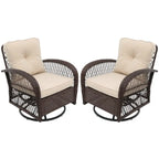 Patio Watcher 2-Piece Outdoor Brown Rattan 360 Degree Swing Patio Conversation Chair Set with Cushions