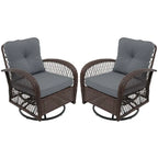 Patio Watcher Ensemble de 2 chaises de conversation pivotantes à 360 degrés en rotin marron pour extérieur avec coussins
