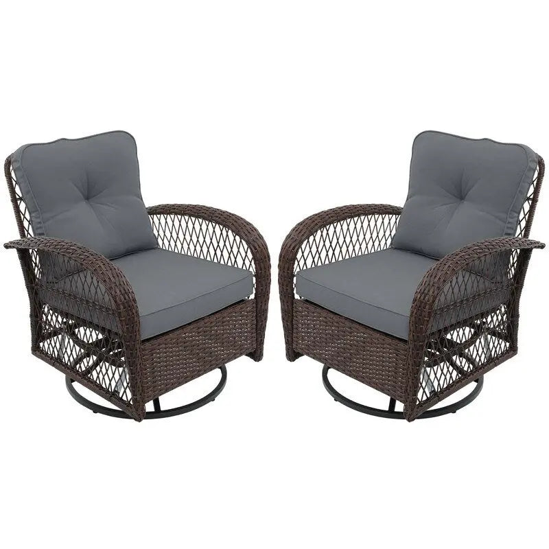 Patio Watcher Ensemble de 2 chaises de conversation pivotantes à 360 degrés en rotin marron pour extérieur avec coussins