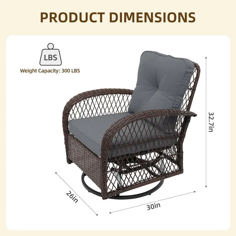 Patio Watcher Ensemble de 2 chaises de conversation pivotantes à 360 degrés en rotin marron pour extérieur avec coussins