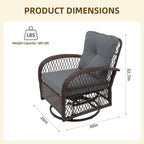 Patio Watcher Ensemble de 2 chaises de conversation pivotantes à 360 degrés en rotin marron pour extérieur avec coussins