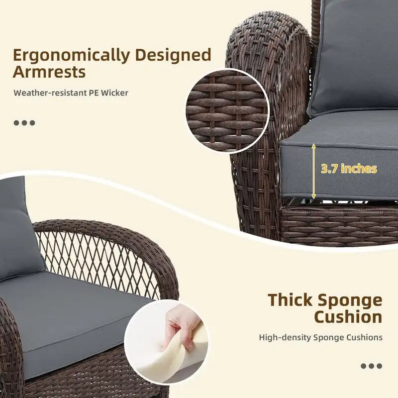 Patio Watcher Ensemble de 2 chaises de conversation pivotantes à 360 degrés en rotin marron pour extérieur avec coussins