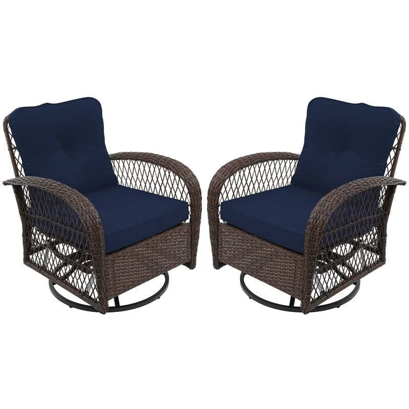 Patio Watcher Ensemble de 2 chaises de conversation pivotantes à 360 degrés en rotin marron pour extérieur avec coussins