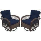 Patio Watcher Ensemble de 2 chaises de conversation pivotantes à 360 degrés en rotin marron pour extérieur avec coussins
