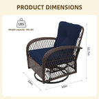 Patio Watcher Ensemble de 2 chaises de conversation pivotantes à 360 degrés en rotin marron pour extérieur avec coussins