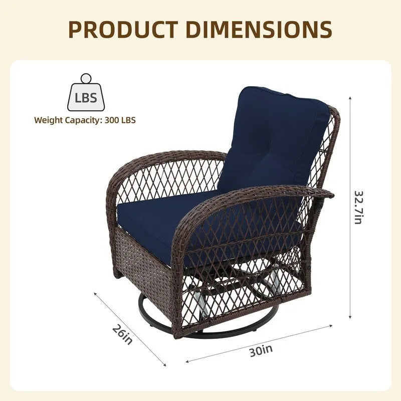 Patio Watcher Ensemble de 2 chaises de conversation pivotantes à 360 degrés en rotin marron pour extérieur avec coussins