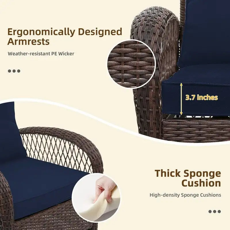Patio Watcher Ensemble de 2 chaises de conversation pivotantes à 360 degrés en rotin marron pour extérieur avec coussins