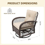 Patio Watcher Ensemble de 2 chaises de conversation pivotantes à 360 degrés en rotin marron pour extérieur avec coussins