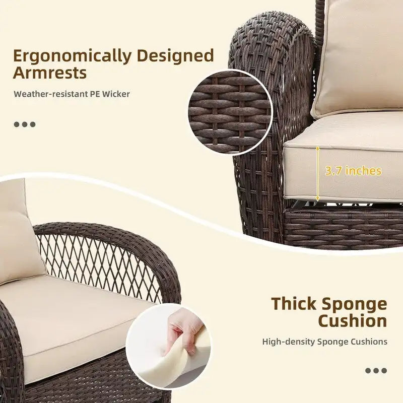Patio Watcher Ensemble de 2 chaises de conversation pivotantes à 360 degrés en rotin marron pour extérieur avec coussins