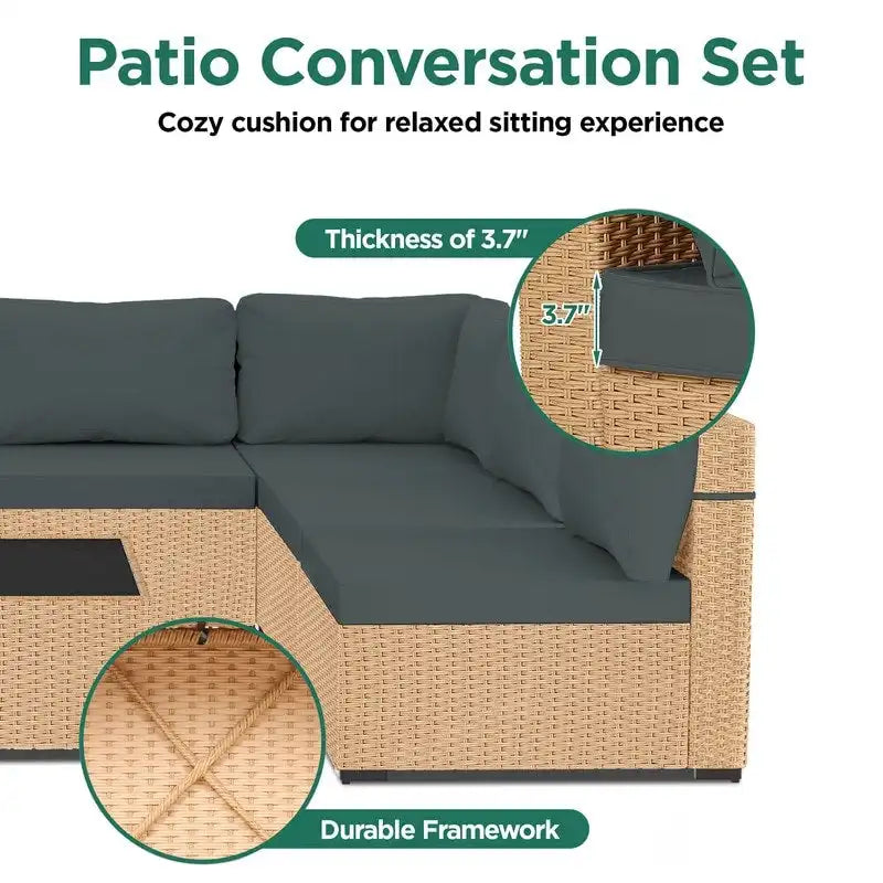 Ensemble de conversation d'extérieur 7 pièces en osier avec coussins UPHA